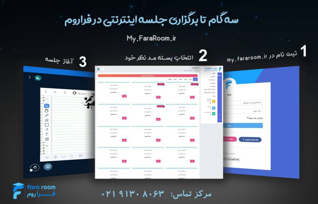 گام دوم: ورود به پنل و انتخاب اتاق جلسه